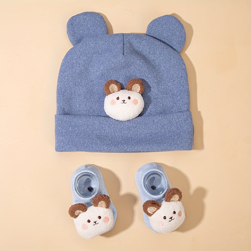 2pcs/Set Autumn Winter Cute Bear Indian Hat + Knitted Short Socks Set Baby.