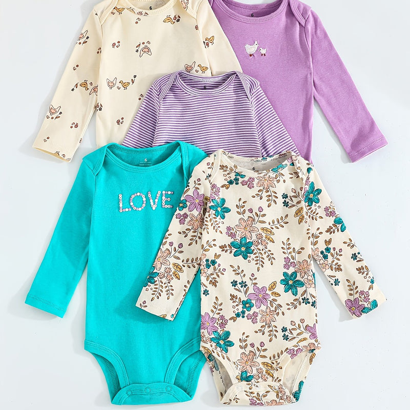 Children's Cartoon Animal Versatile Long-Sleeve Romper 5pcs Set.