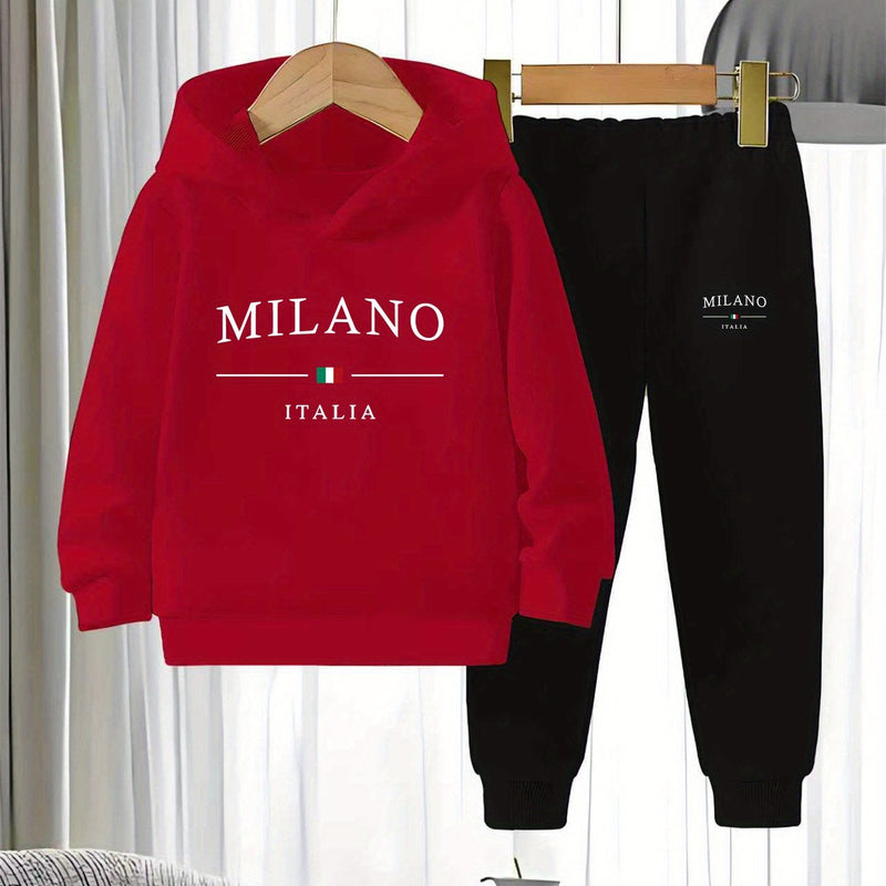 2pcs Set Boys Hoodie Outfit Knitted Comfortable Casual Sweatshirt And Pants.