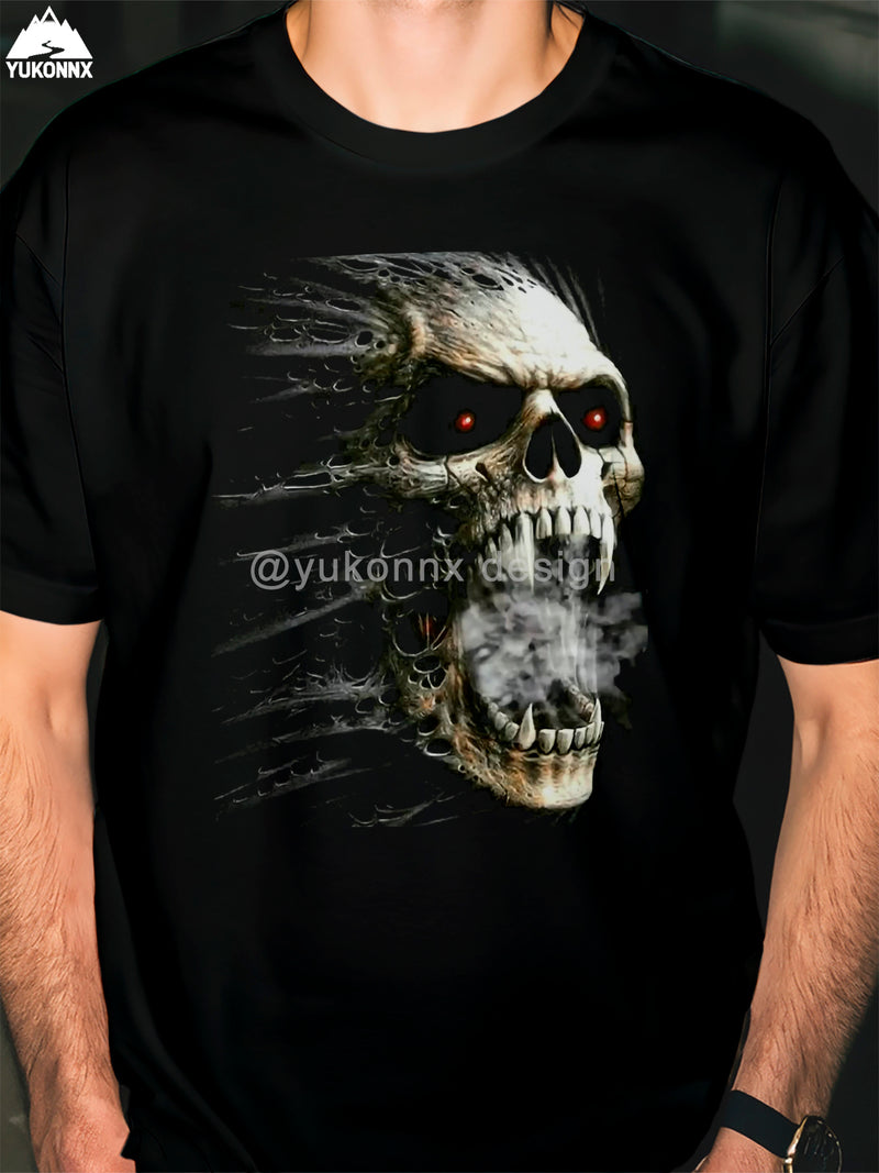 Men’s Cotton Gothic T-Shirt with Skull & Bones Print.
