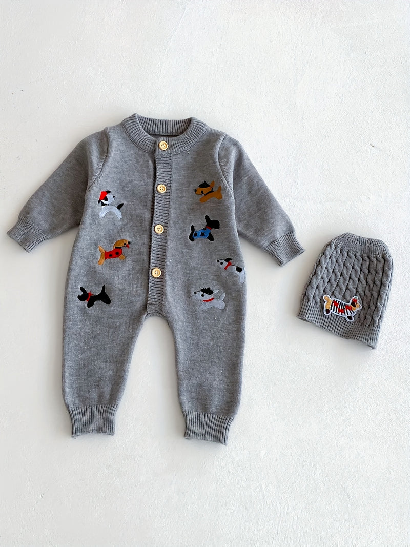 Autumn And Winter Baby Knitted Long-Sleeved Crawling Suit for Boys And Girls.