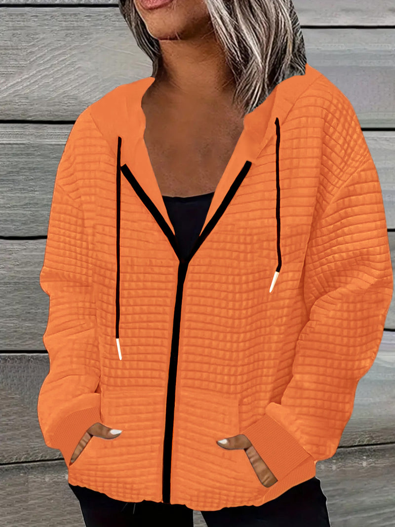 Women's Casual Waffle Zip-Up Hoodie.