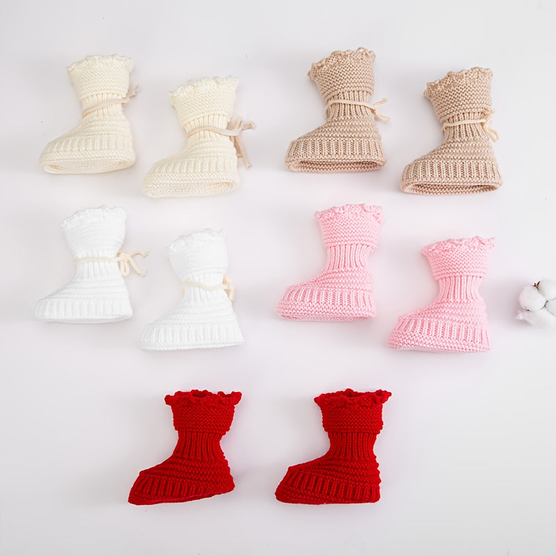 2Pairs/Pack 0-12m Baby Knit Socks Solid Crochet Walking Socks.