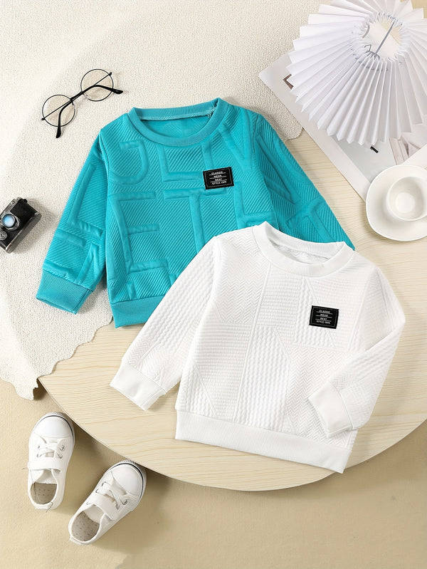 2pcs Boys New Warm Letter and Geometric Pattern Sweatshirt.