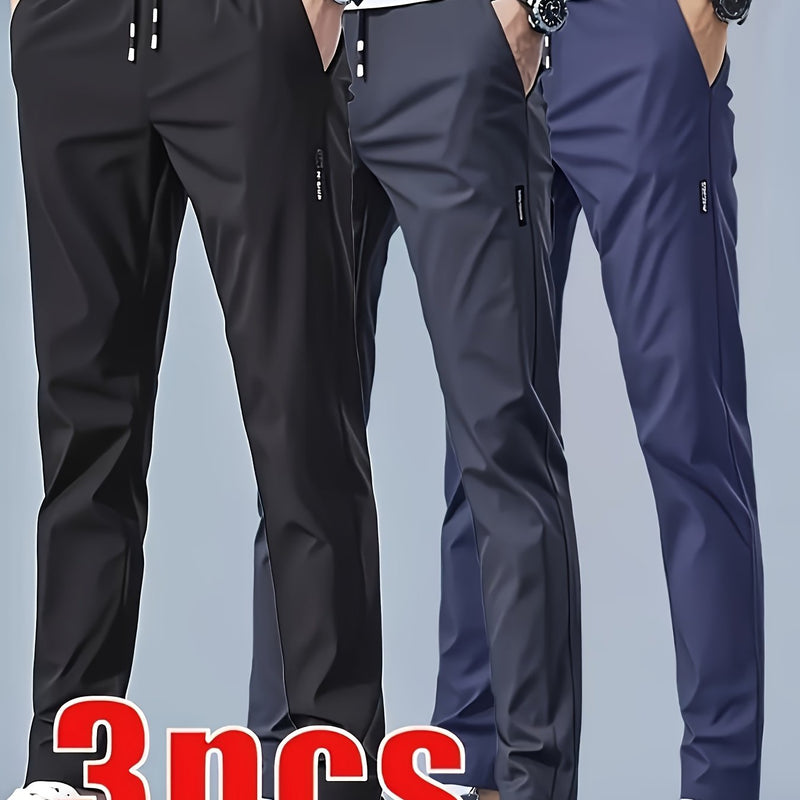 3pcs Men's Athletic Pants - Quick-Dry Drawstring Fitness Joggers.