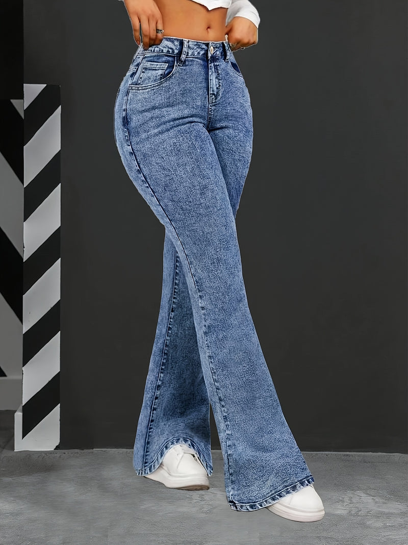 Women’s Blue Snowflake Stretch Fashion Flared Jeans.