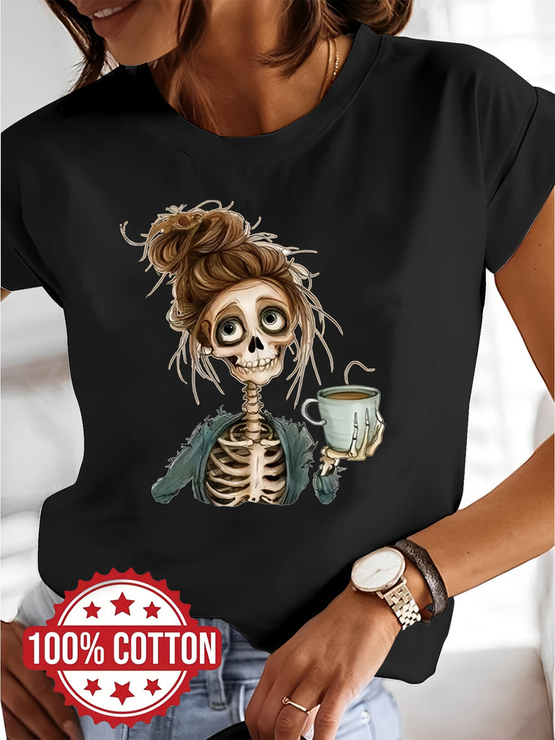 Women’s Artistic Patterned Print, Elegant Round Neck Short-Sleeve.