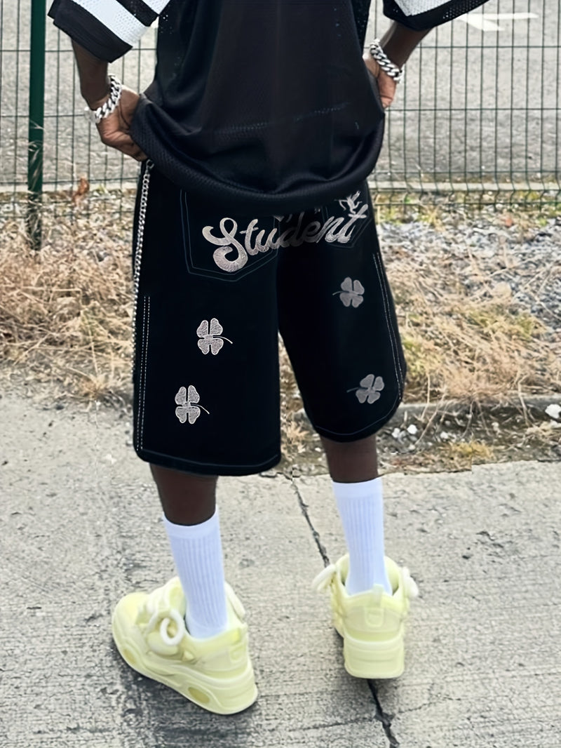 Embroidered Casual Mid-length Pants, Letter Embroidered Denim Shorts.