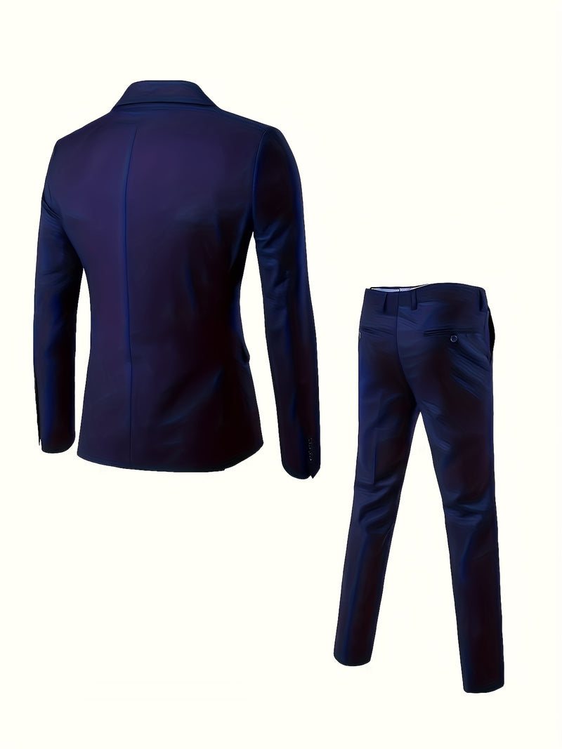 Men's 2pcs Suit Set, Blazer + Trousers, Business Casual.
