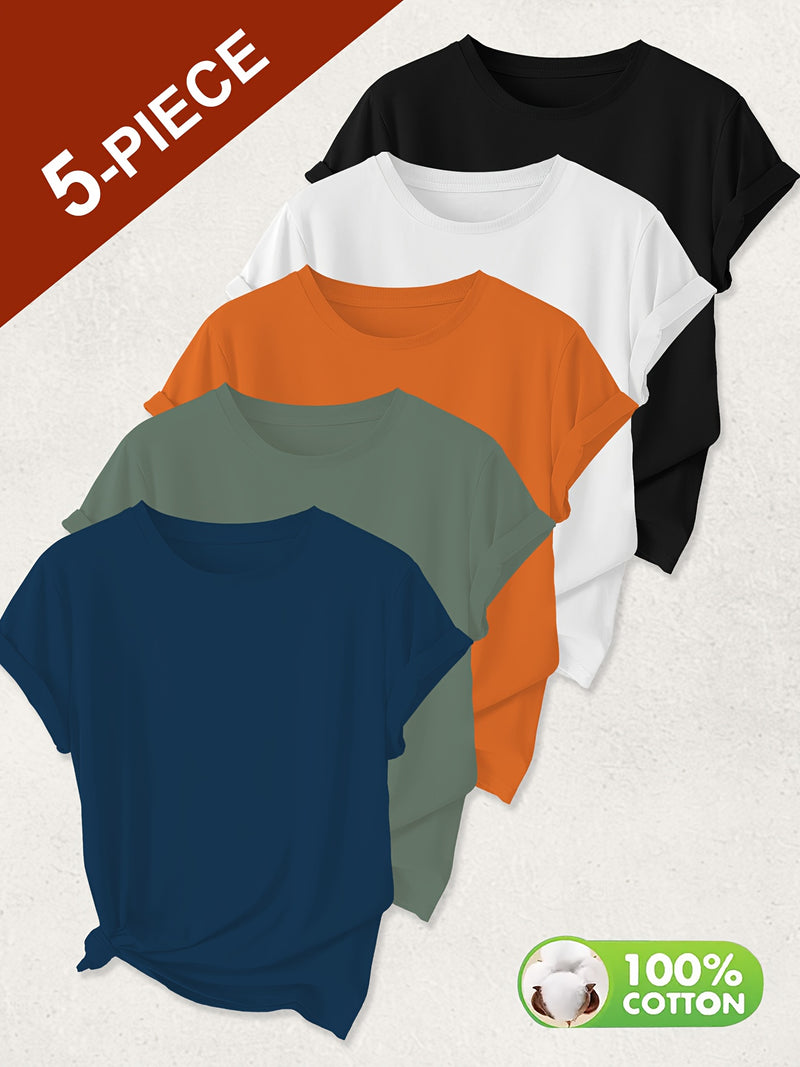 5pcs Women’s Solid Color Pure T-Shirts.