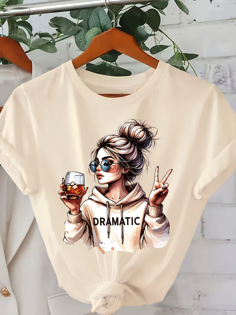 Women's Fashion Print Round-Neck Short-Sleeve T-Shirt.