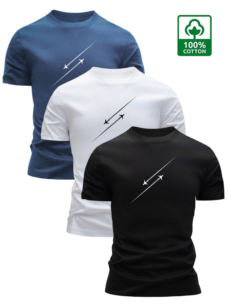 3pcs Men’s Cotton T-Shirts, Casual Fashion Top.