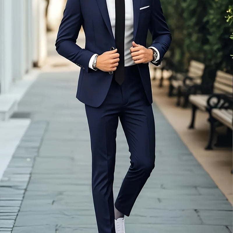 Men's Business Solid Color Classic Elegant Two-Piece Suit.