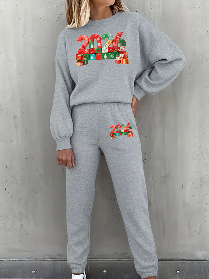 Women's Pullover Round Neck Sweatshirt And Tapered Pants Two-Piece Set.