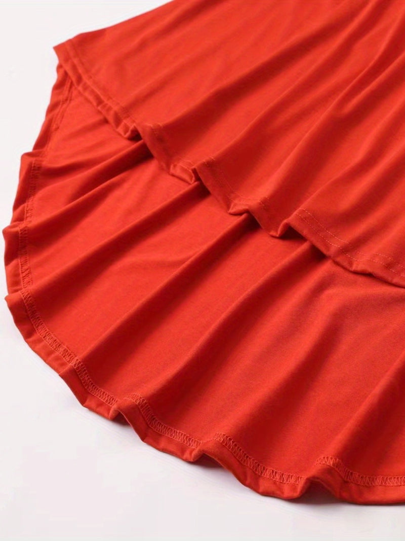 Women's Solid Color Tie-Up Asymmetrical Dress.