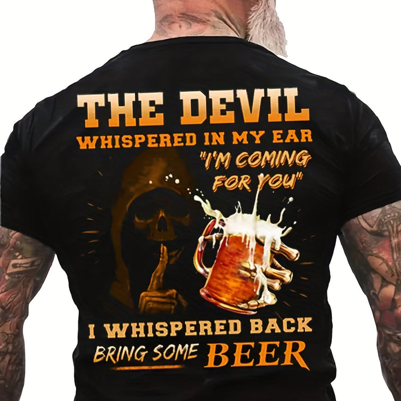 Men's T-Shirt with Slogan And Graphic, Black Crew Neck, 3D Print.