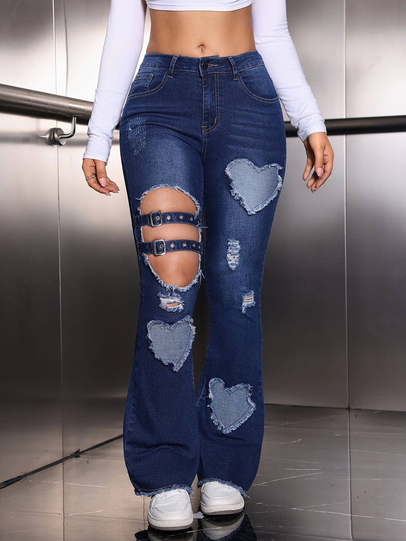 Women’s Mid-high Waist Elastic Flared Jeans.
