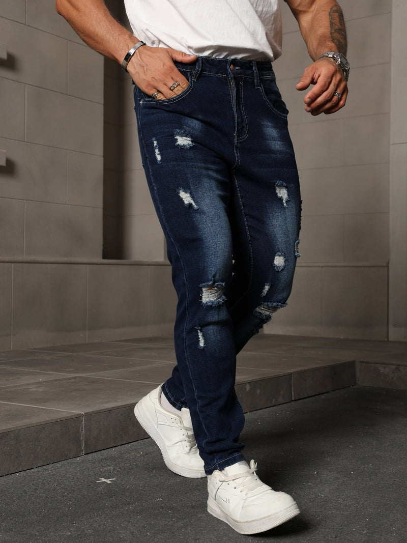 Men's Skinny Ripped Jeans Medium Stretch, Solid Color, All-Season Fit.