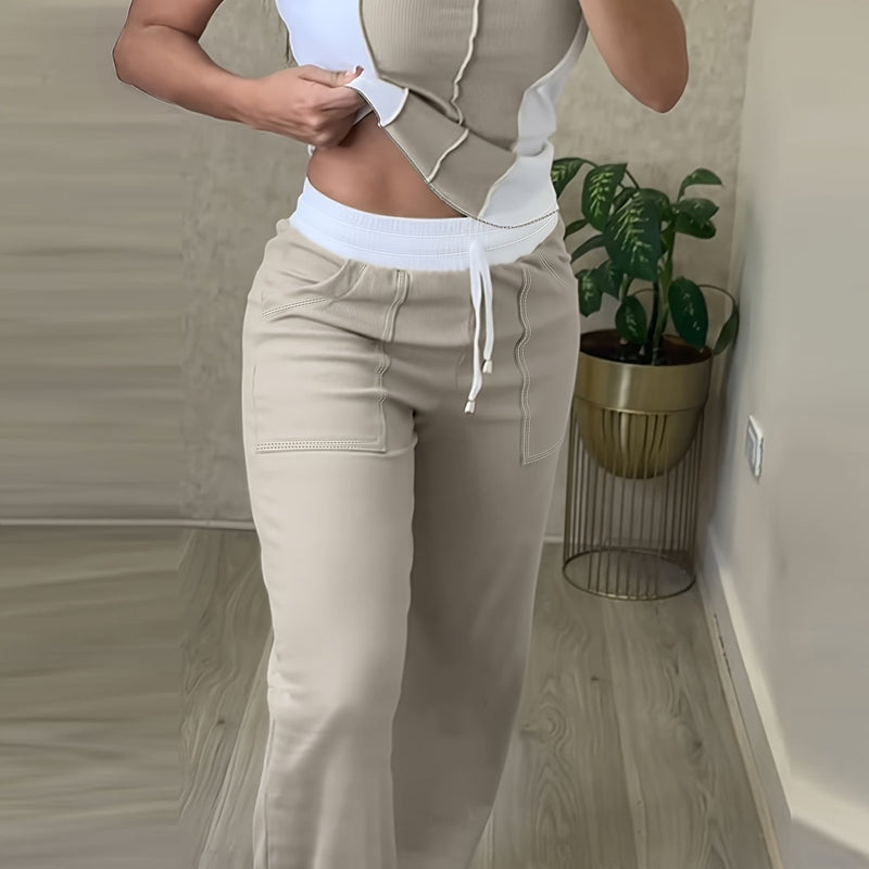 Women’s Color Block Patchwork Commuter Casual Suit.