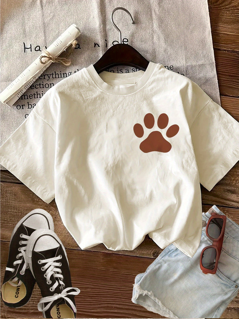 Women's Top Retro Style Paw Print Flower Dogs Make Loose Daily.