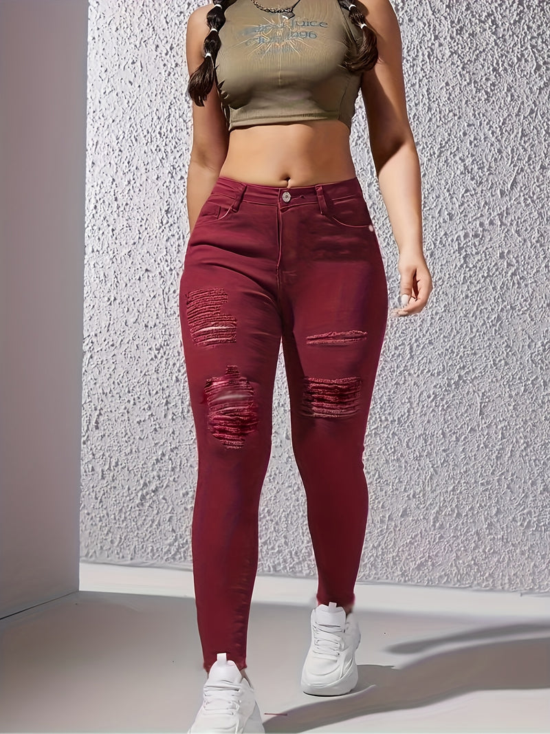 Women's Ripped Skinny Pants, Elastic Slim-fit.