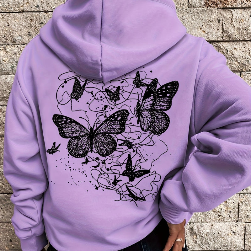 Women's Stylish Casual Creative Butterfly Print Hoodie.