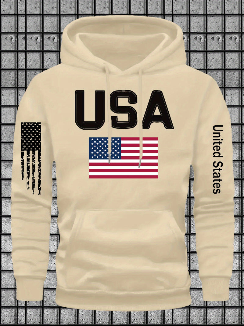 Men's Casual Versatile Stylish Hoodie with USA Letter Print.