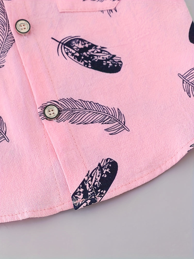 Youngsters Summer Feather Print Short Sleeve Shirt & Shorts Set.