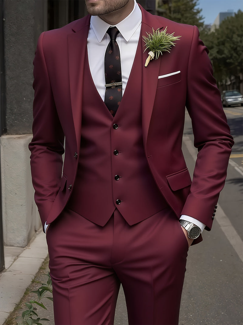 Men's High-End 3pcs Suit Set, Plus Size Men's Suit Set with Pants and Vest.