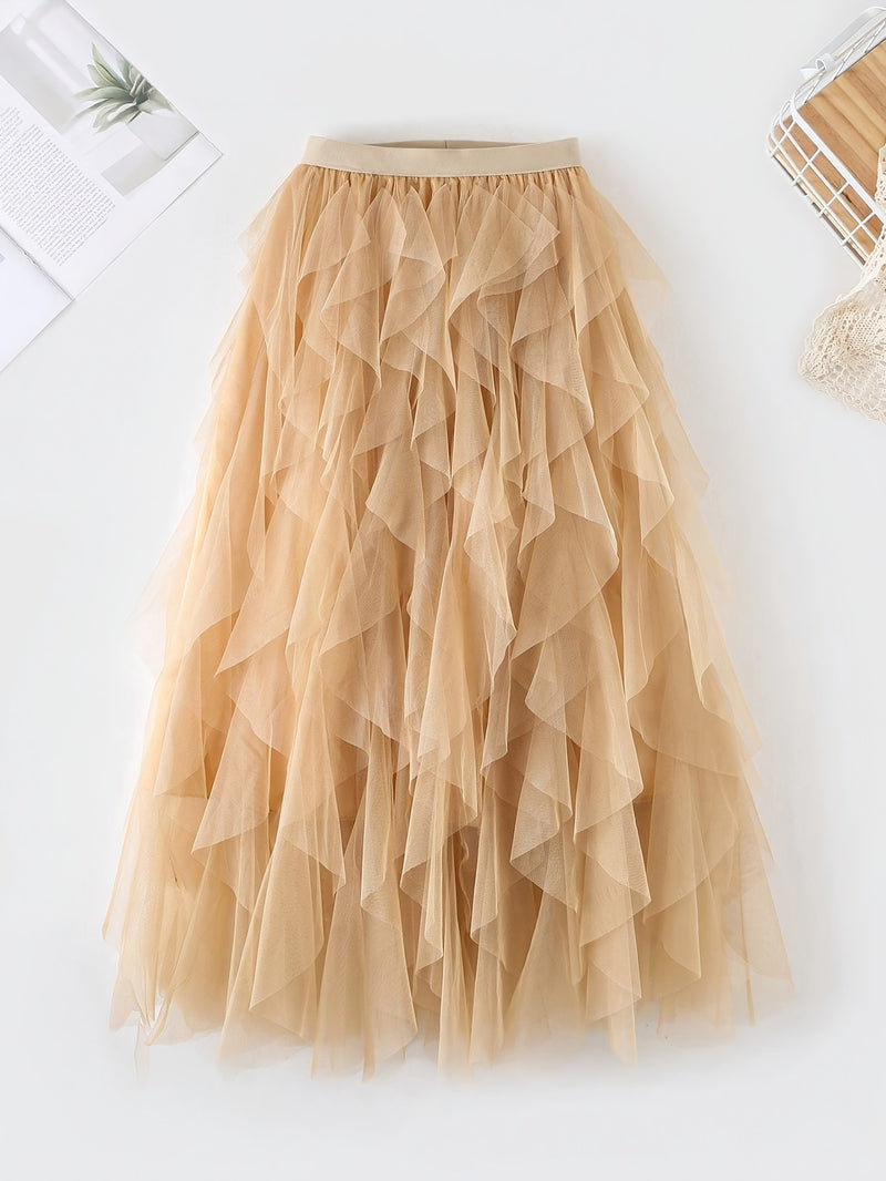 Chic Elegance, Elegant High-Waist A-Line Tulle Skirt for Women.