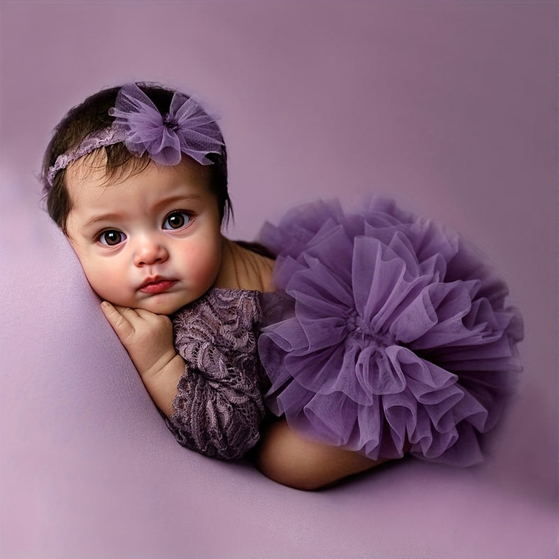 2pcs Newborn Girl Lace Tutu & Headband Set.
