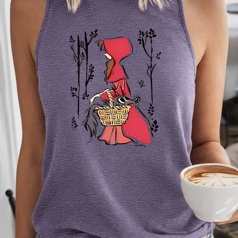 Women's Vintage Little Red Riding Hood & Wolf Print Tank Top.