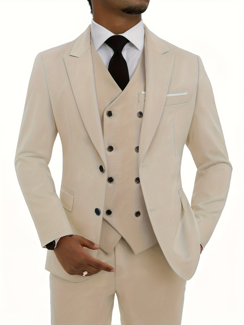 A Men'S Three-Piece Suit, Including a Blazer, Vest, And Trousers, High-Quality.
