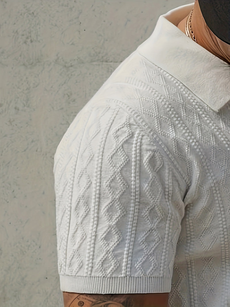 Men's Knit Casual T-Shirt, Fashionable Contrast Color Design.