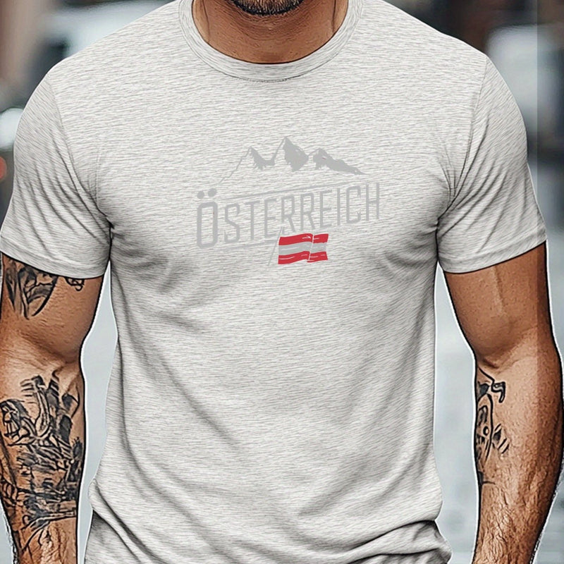 Men's Austrian Pattern Summer Casual Crew Neck Short T-Shirt.