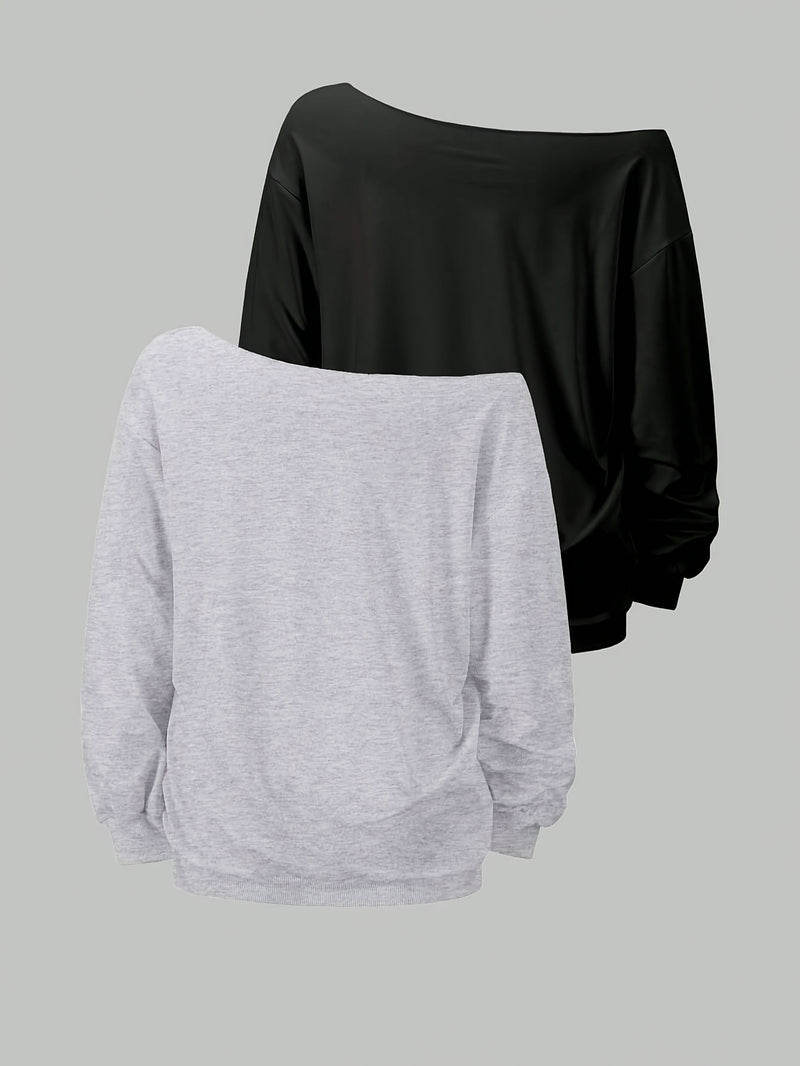 2pcs/Set Plus Size One-Shoulder Sweatshirt for Women’s
