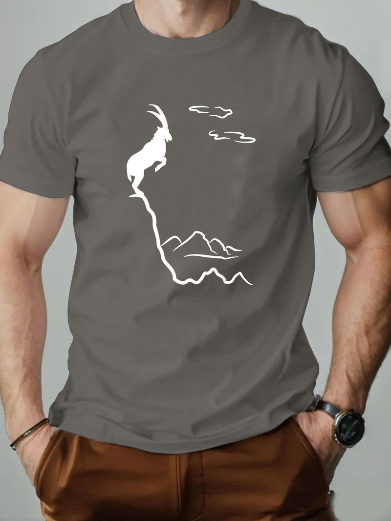 Men's Old Goat English Pattern Summer Casual Round Neck Short T-Shirt.