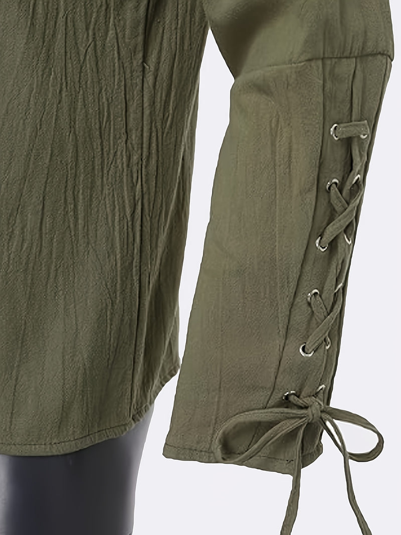 Men's Stand Collar Shirt with Drawstring Arm Bands.