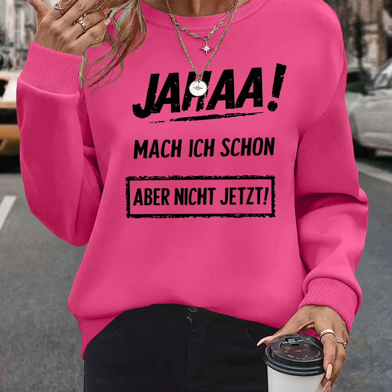 Plus Size, Women's Oversized German Text Print Sweatshirt.