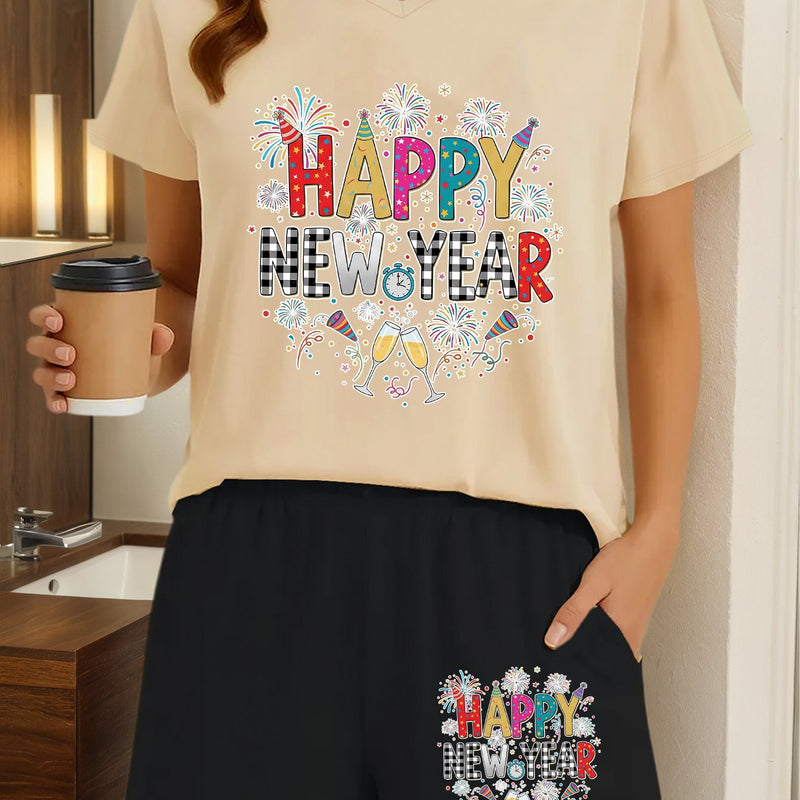 2pcs Women's Y2K Elegant V-Neck Short-Sleeve Blouse & Matching Shorts.