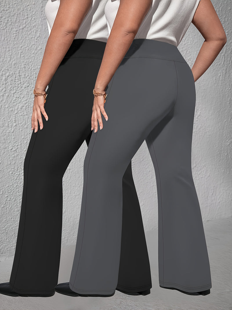 Women’s 2-Pack - Plus Size High-Waisted Flare Pants with Slant Pockets.