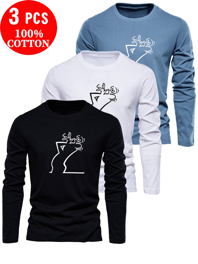 3pcs Men’s Cotton T-Shirts Casual Crew Neck.