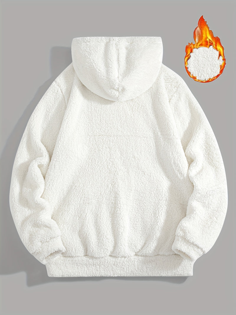 Men’s Solid Color Plush Hooded Sweatshirt.