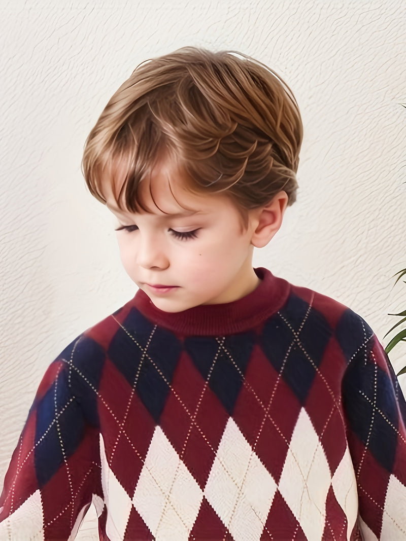 Boys Knit Sweater - Long Sleeve School Sweater in Burgundy.