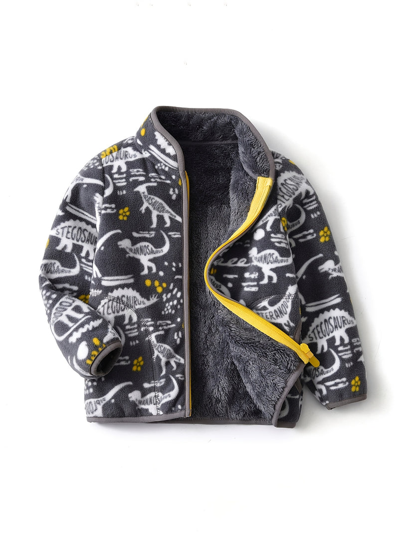 Boys' Cartoon Dinosaur Print Fleece Jacket Autumn/Winter.