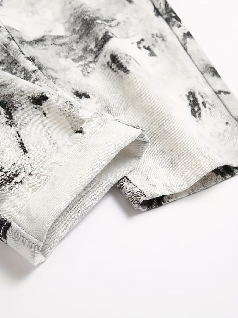 Men's Splatter Print Denim Set - Black and White Splatter Print.