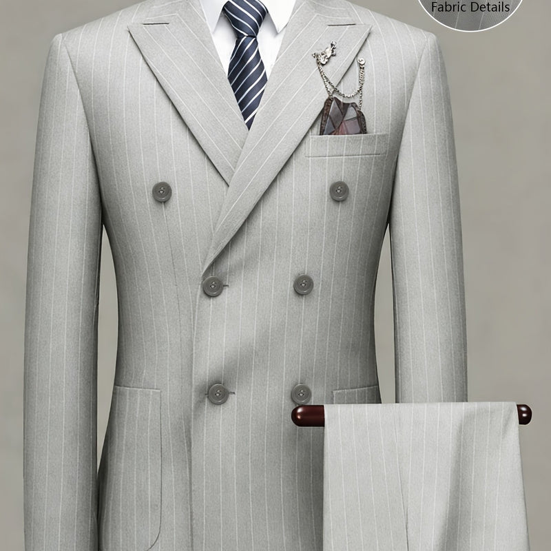 Men's Business Striped Suit, Double-Breasted Two-Piece.