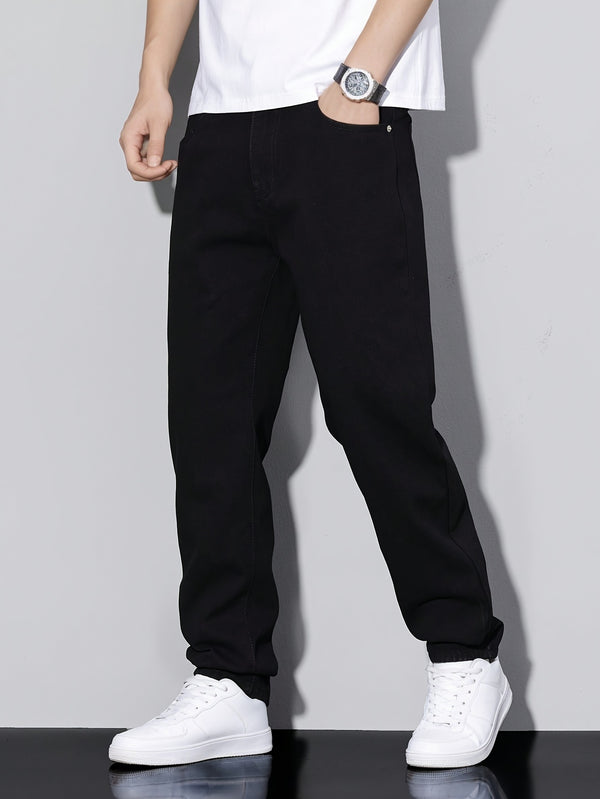 Men's Straight-Leg Casual Jeans, Stretchable Elastic Denim Trousers.