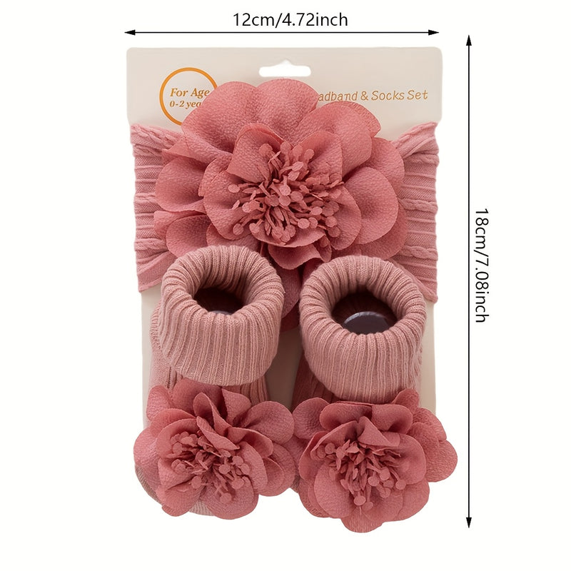 2pcs/Set Lace Big Flower Baby Headbands Socks Long Anklet Sock 0-12m.