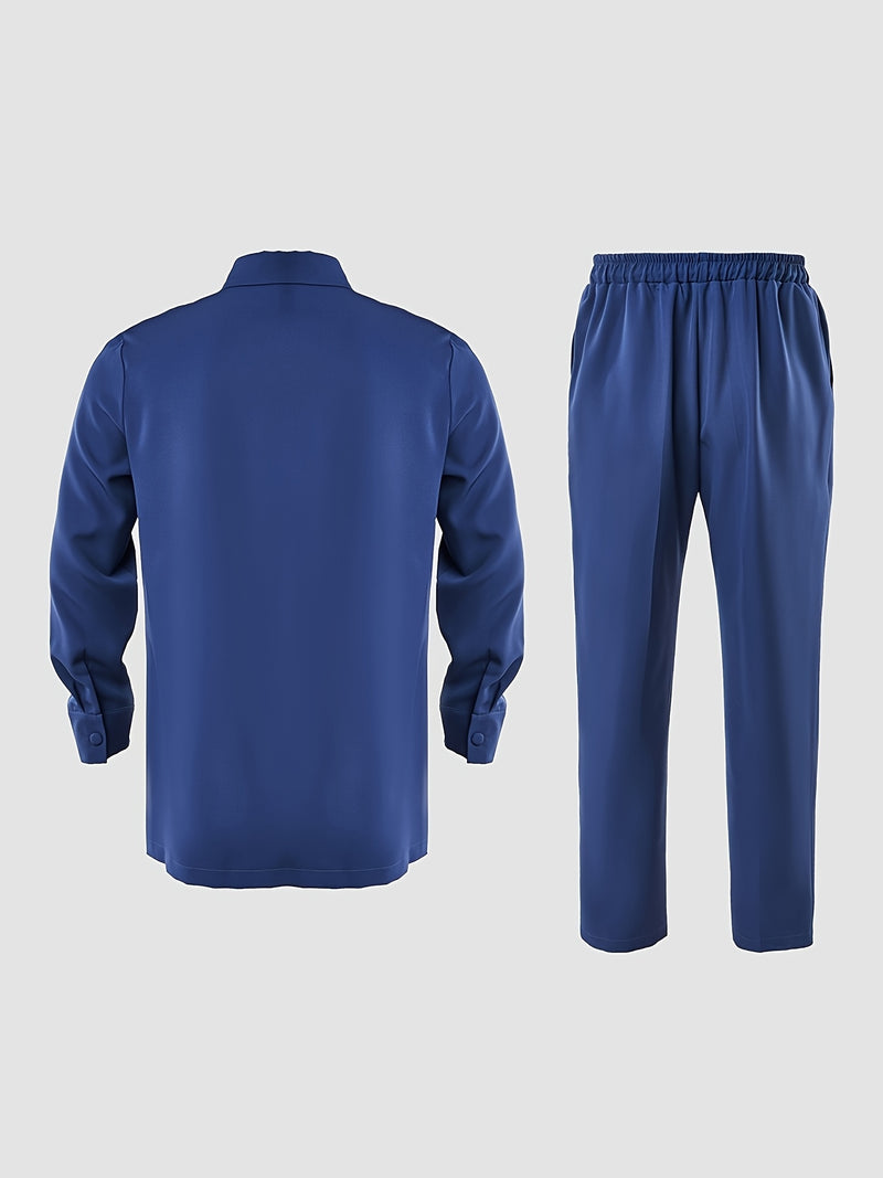 Men's Simple 2pcs Suit Set, Lapel Collar, Button Details.